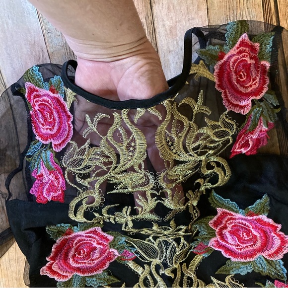 NWT L’Atiste by Amy Black Sheer Embroidered Floral Lined Pencil Dress S side zip - Picture 5 of 12